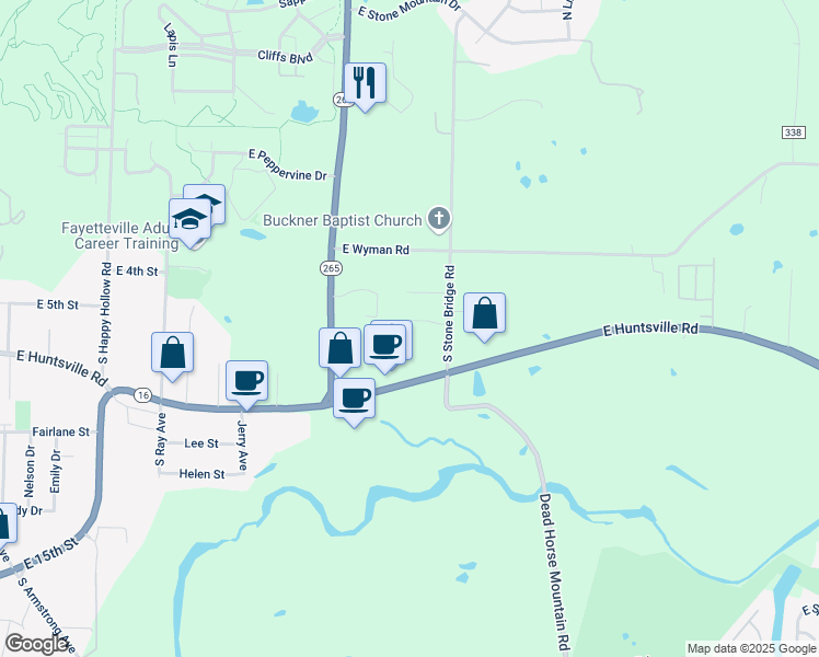 map of restaurants, bars, coffee shops, grocery stores, and more near 2715 Holmes Drive in Fayetteville