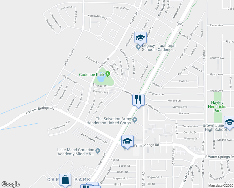 map of restaurants, bars, coffee shops, grocery stores, and more near 357 Cadence View Way in Henderson