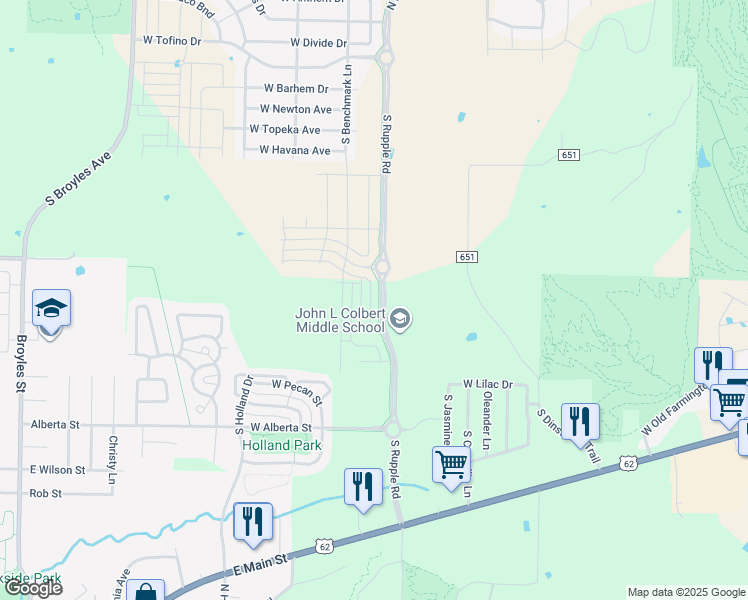 map of restaurants, bars, coffee shops, grocery stores, and more near North Rupple Road in Fayetteville