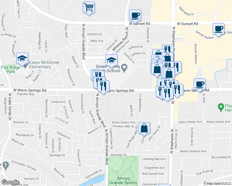 map of restaurants, bars, coffee shops, grocery stores, and more near in Henderson