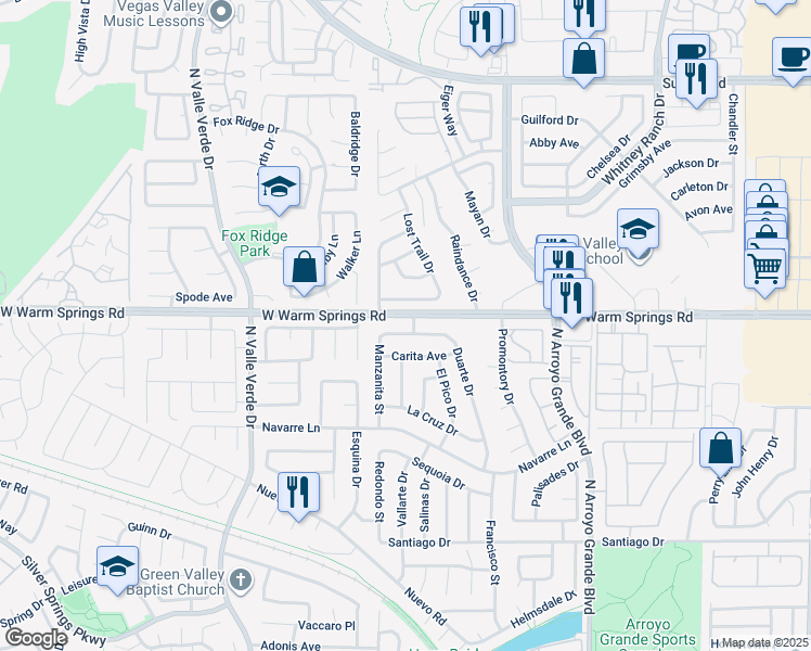 map of restaurants, bars, coffee shops, grocery stores, and more near 1741 Duarte Drive in Henderson