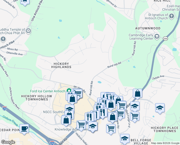 map of restaurants, bars, coffee shops, grocery stores, and more near 1403 Rural Hill Road in Nashville