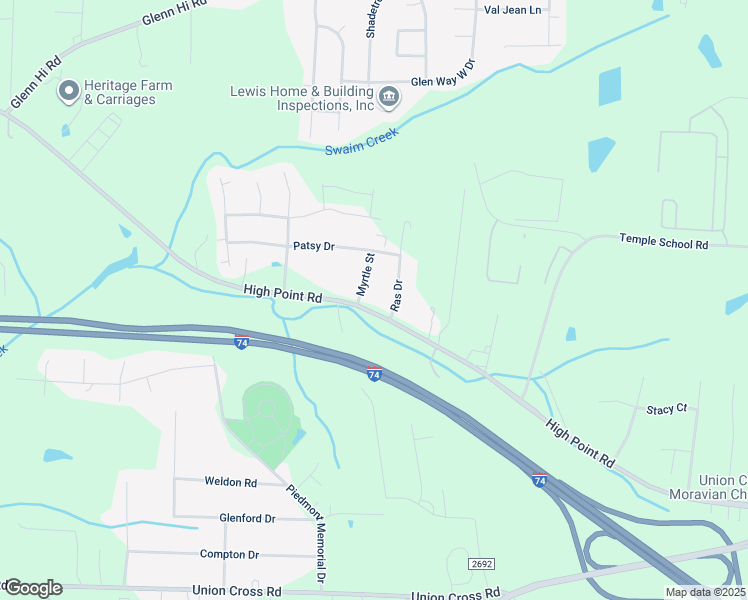 map of restaurants, bars, coffee shops, grocery stores, and more near 4117 High Point Road in Winston-Salem