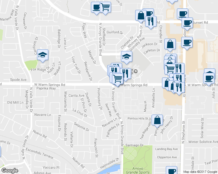 map of restaurants, bars, coffee shops, grocery stores, and more near 1606 Azure Springs Avenue in Henderson