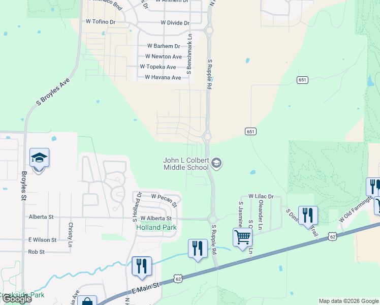 map of restaurants, bars, coffee shops, grocery stores, and more near 4334 West Cottage Street in Fayetteville