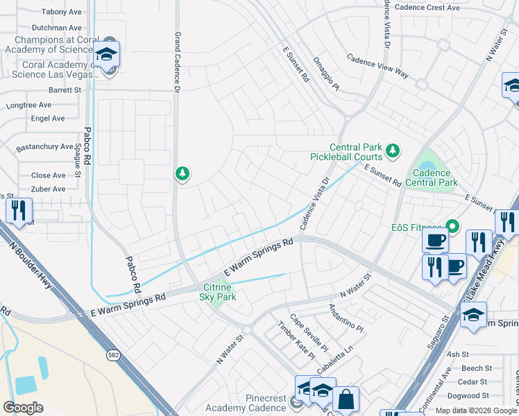 map of restaurants, bars, coffee shops, grocery stores, and more near 345 Silva Place in Henderson
