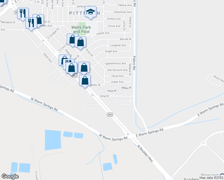 map of restaurants, bars, coffee shops, grocery stores, and more near 117 King Street in Henderson