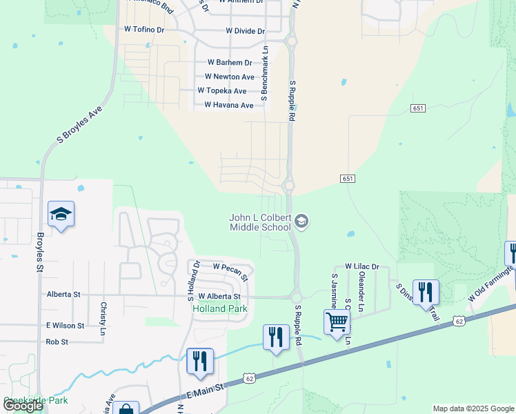 map of restaurants, bars, coffee shops, grocery stores, and more near 4334 West Cottage Street in Fayetteville