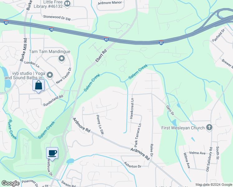 map of restaurants, bars, coffee shops, grocery stores, and more near 2070 Gyro Drive in Winston-Salem