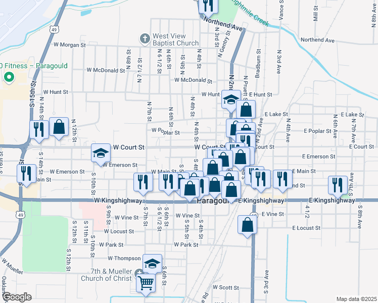 map of restaurants, bars, coffee shops, grocery stores, and more near 420 West Court Street in Paragould