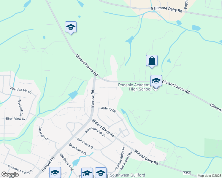 map of restaurants, bars, coffee shops, grocery stores, and more near 4517 Gunnersbury Lane in High Point