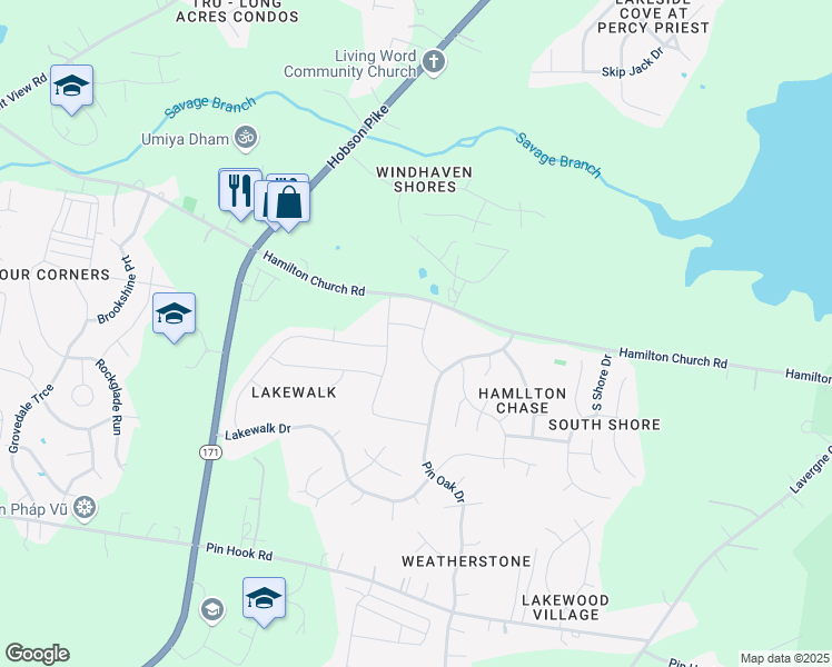 map of restaurants, bars, coffee shops, grocery stores, and more near 7416 Maroney Drive in Nashville