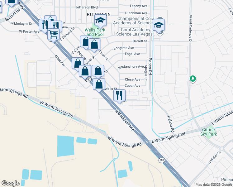 map of restaurants, bars, coffee shops, grocery stores, and more near 456 Sellers Place in Henderson
