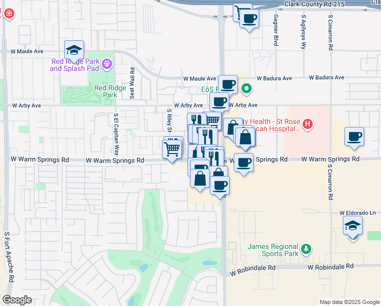 map of restaurants, bars, coffee shops, grocery stores, and more near 7151 South Durango Drive in Las Vegas