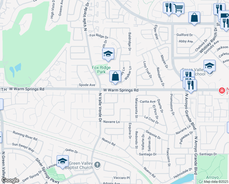 map of restaurants, bars, coffee shops, grocery stores, and more near 391 Umbria Way in Henderson