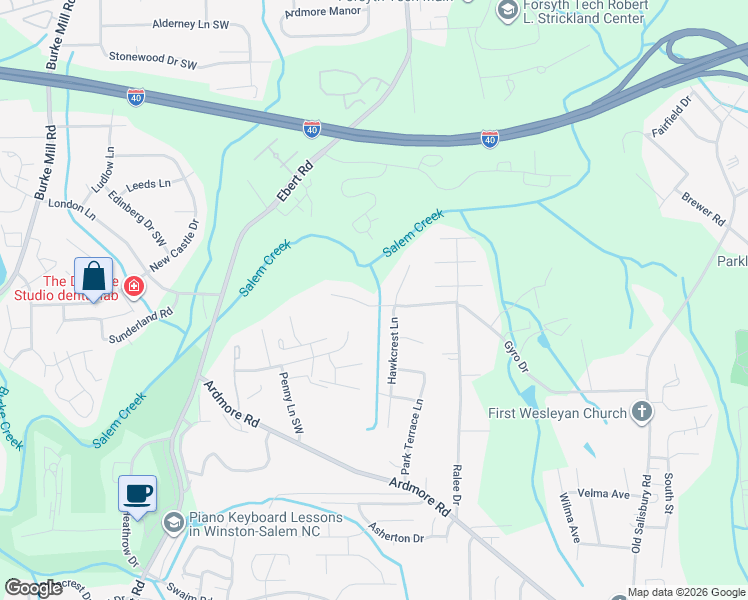 map of restaurants, bars, coffee shops, grocery stores, and more near 2020 Gyro Drive in Winston-Salem