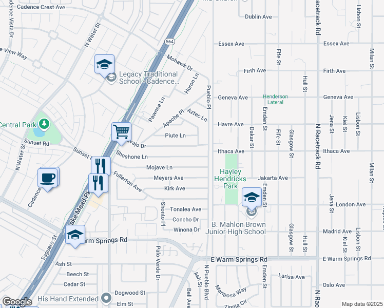 map of restaurants, bars, coffee shops, grocery stores, and more near 252 Shoshone Lane in Henderson