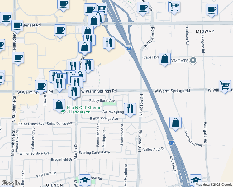 map of restaurants, bars, coffee shops, grocery stores, and more near 1067 Fish Pond Avenue in Henderson