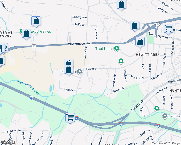 map of restaurants, bars, coffee shops, grocery stores, and more near 1012 West Barton Street in Greensboro