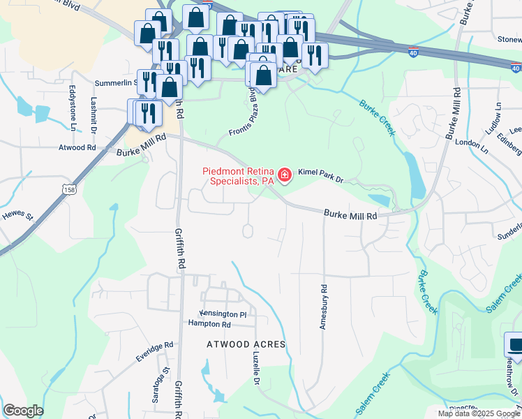 map of restaurants, bars, coffee shops, grocery stores, and more near 2101 Homestead Hills Drive in Winston-Salem