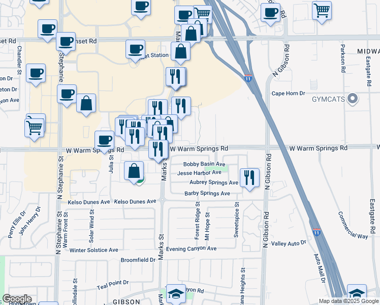 map of restaurants, bars, coffee shops, grocery stores, and more near 1126 Bradley Bay Avenue in Henderson