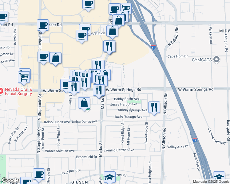 map of restaurants, bars, coffee shops, grocery stores, and more near 1132 Bradley Bay Avenue in Henderson