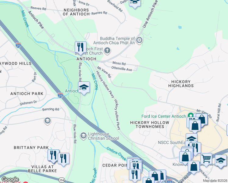 map of restaurants, bars, coffee shops, grocery stores, and more near 5068 Hickory Hollow Parkway in Nashville