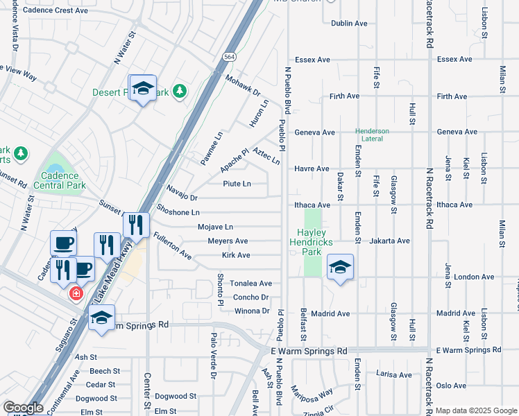 map of restaurants, bars, coffee shops, grocery stores, and more near 249 Shoshone Lane in Henderson