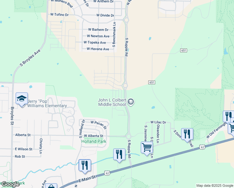 map of restaurants, bars, coffee shops, grocery stores, and more near North Rupple Road in Fayetteville