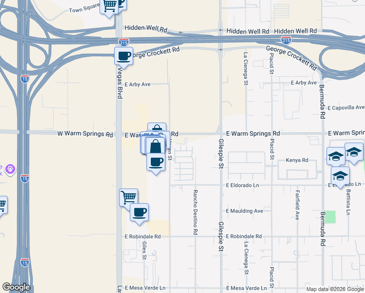 map of restaurants, bars, coffee shops, grocery stores, and more near 128 Tilbury Avenue in Las Vegas