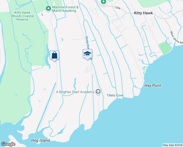 map of restaurants, bars, coffee shops, grocery stores, and more near 3904 Poor Ridge Road in Kitty Hawk