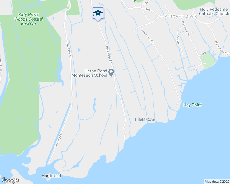 map of restaurants, bars, coffee shops, grocery stores, and more near 3904 Poor Ridge Road in Kitty Hawk