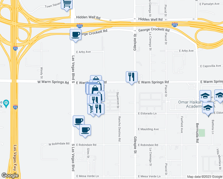 map of restaurants, bars, coffee shops, grocery stores, and more near 128 Tilbury Avenue in Las Vegas