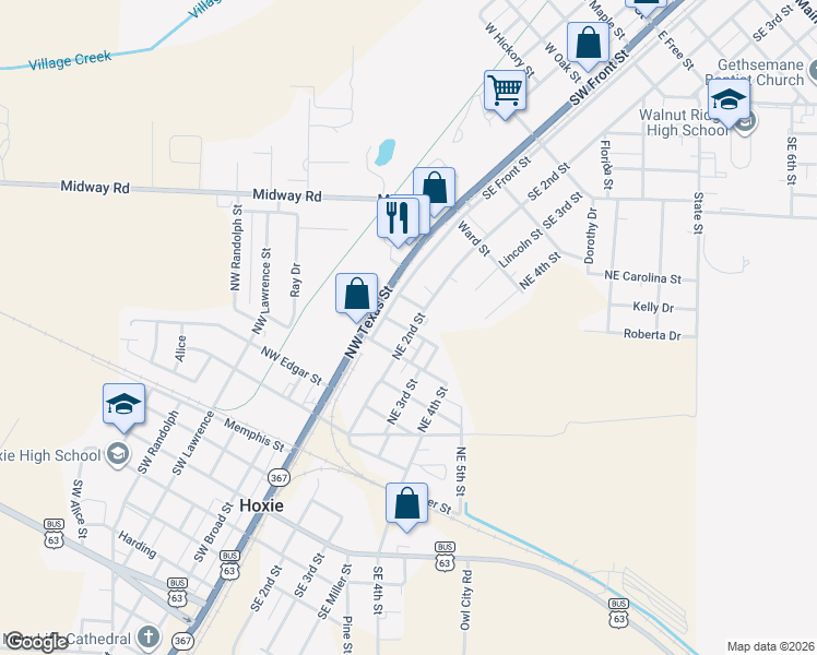 map of restaurants, bars, coffee shops, grocery stores, and more near 29 Towne Street in Hoxie