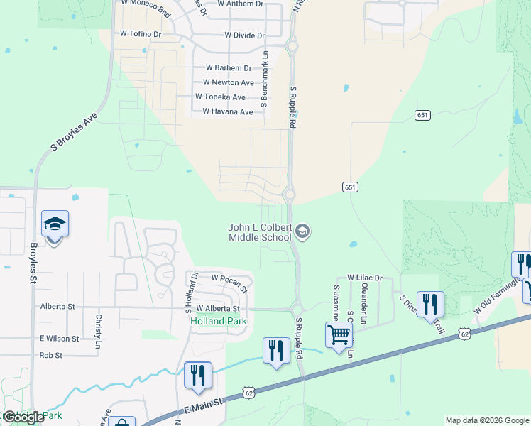 map of restaurants, bars, coffee shops, grocery stores, and more near 4334 West Cottage Street in Fayetteville