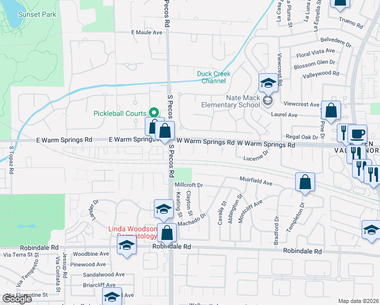 map of restaurants, bars, coffee shops, grocery stores, and more near 2245 Bowie Circle in Henderson