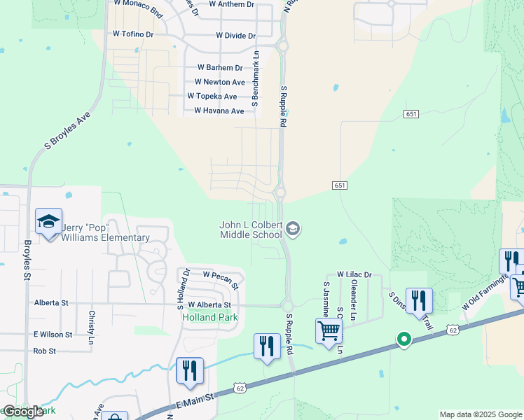 map of restaurants, bars, coffee shops, grocery stores, and more near North Rupple Road in Fayetteville