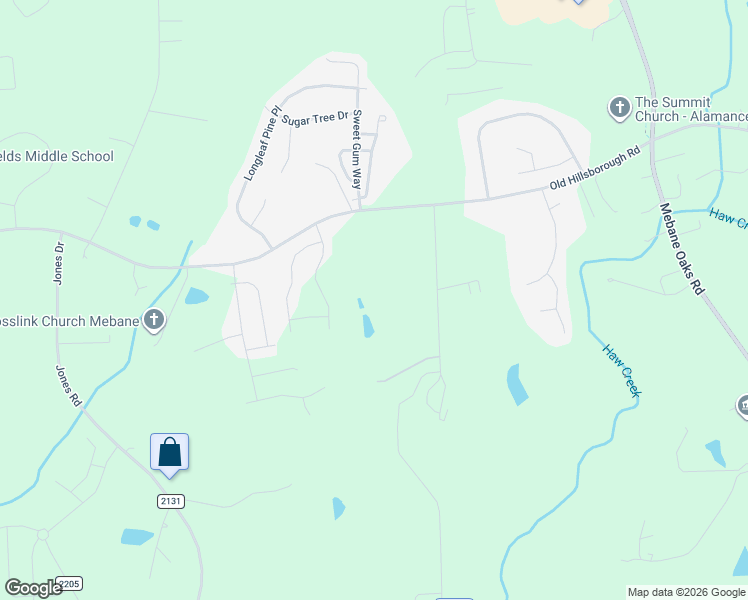 map of restaurants, bars, coffee shops, grocery stores, and more near 1603 Sykes Road in Mebane