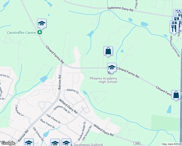 map of restaurants, bars, coffee shops, grocery stores, and more near 7861 Clinard Farms Road in High Point
