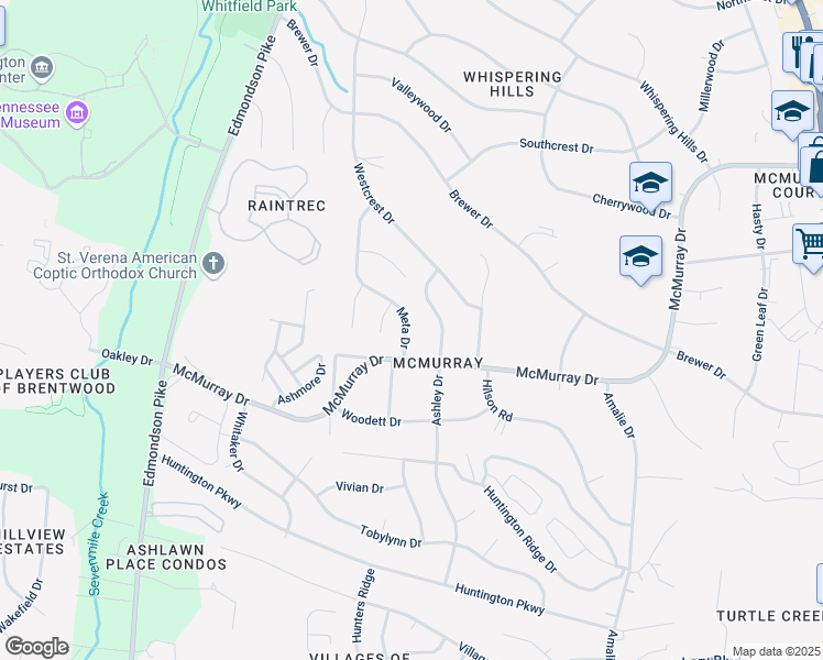 map of restaurants, bars, coffee shops, grocery stores, and more near 5080 Meta Drive in Nashville