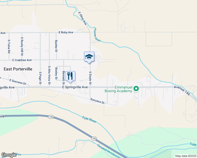 map of restaurants, bars, coffee shops, grocery stores, and more near 27296 Avenue 146 in Porterville