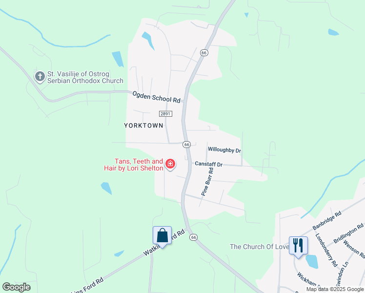 map of restaurants, bars, coffee shops, grocery stores, and more near 203 Yorktown Road in Kernersville