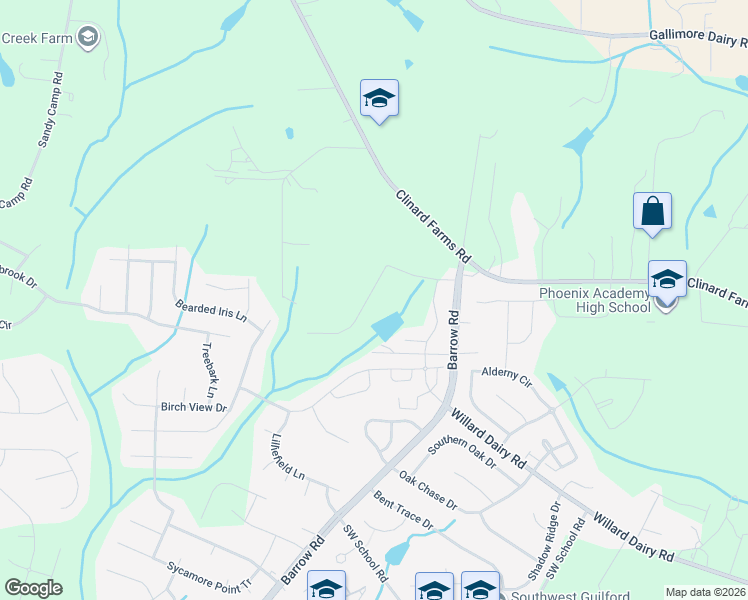 map of restaurants, bars, coffee shops, grocery stores, and more near 4523 Barrow Road in High Point