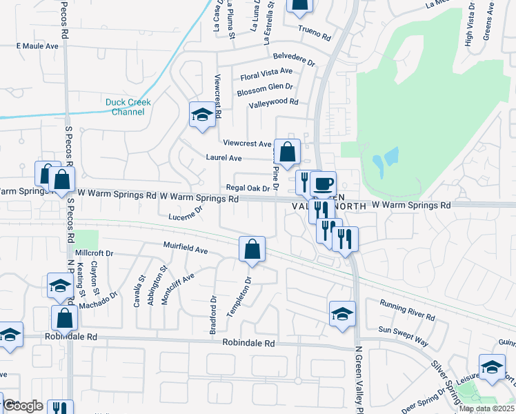 map of restaurants, bars, coffee shops, grocery stores, and more near 2241 Grayson Circle in Henderson