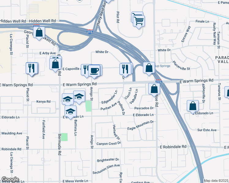 map of restaurants, bars, coffee shops, grocery stores, and more near 7393 Puritan Avenue in Las Vegas