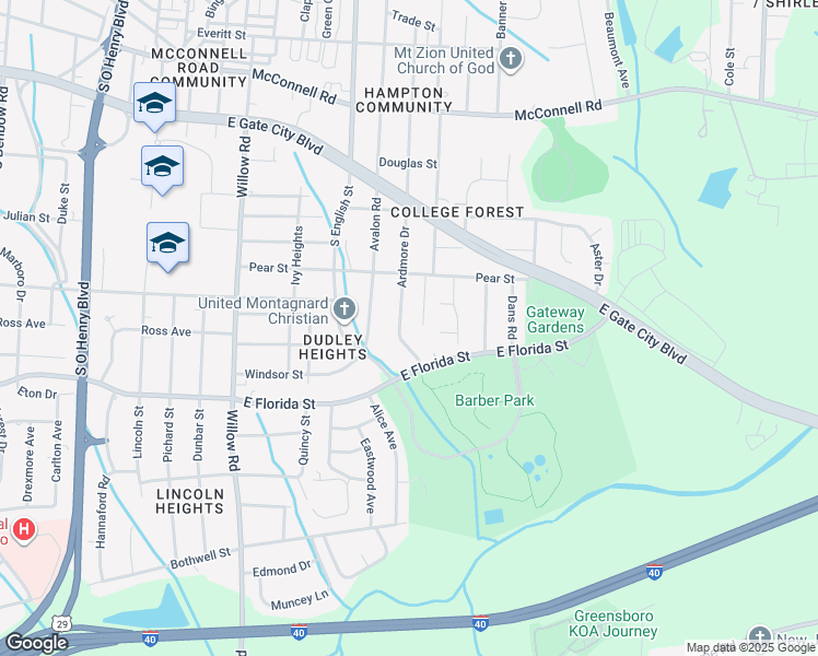 map of restaurants, bars, coffee shops, grocery stores, and more near in Greensboro