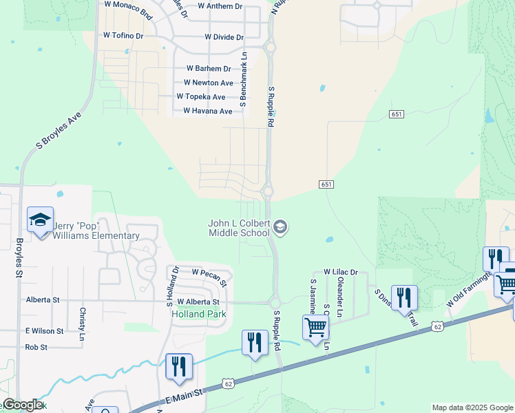 map of restaurants, bars, coffee shops, grocery stores, and more near North Rupple Road in Fayetteville