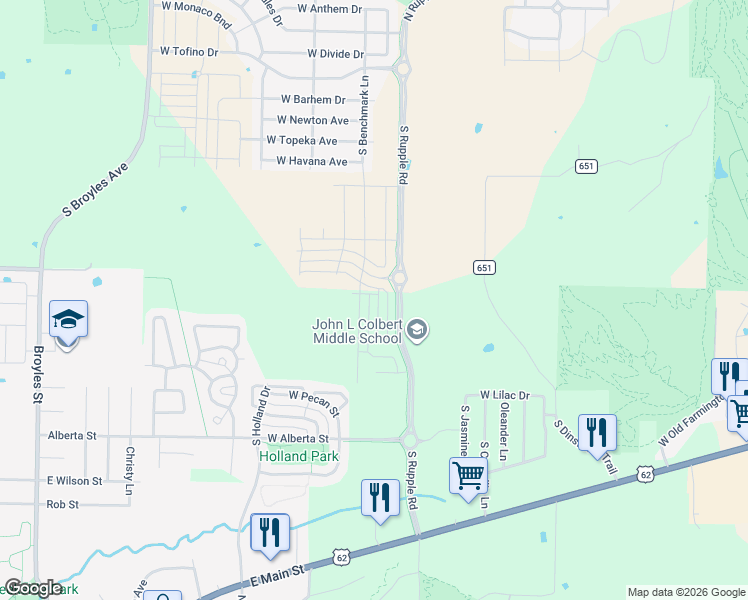 map of restaurants, bars, coffee shops, grocery stores, and more near North Rupple Road in Fayetteville