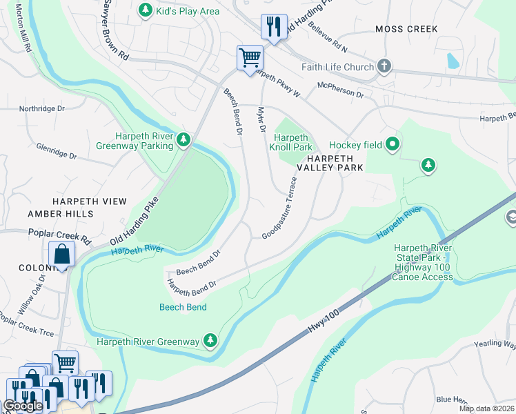map of restaurants, bars, coffee shops, grocery stores, and more near 213 Silo Court in Nashville