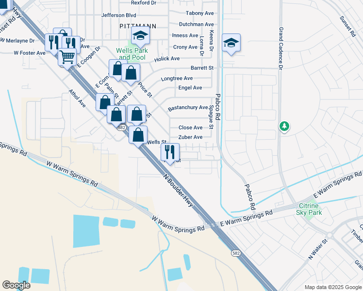map of restaurants, bars, coffee shops, grocery stores, and more near 493 Sellers Place in Henderson